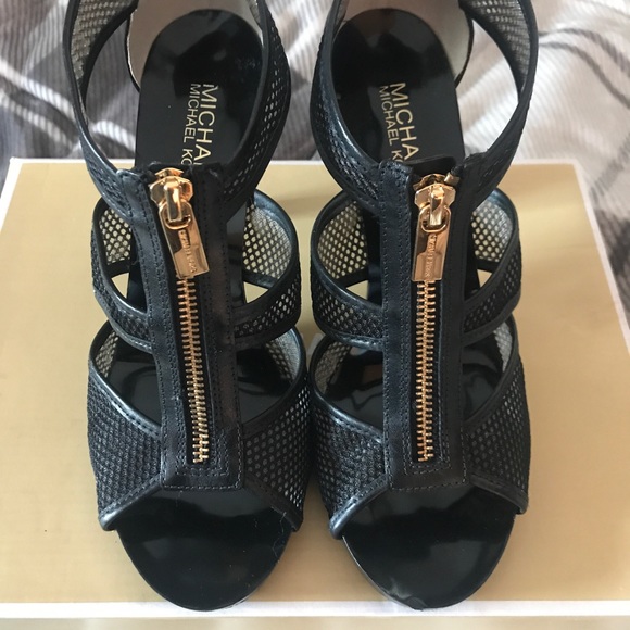 Michael Kors Shoes - Michael Kors Black Mesh Heels with Golden Zipper